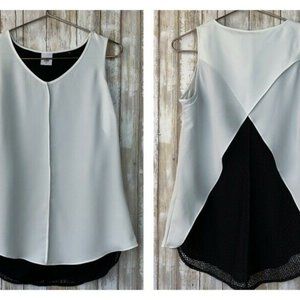 Cabi Wrap Black White Domino Mesh Back Top S